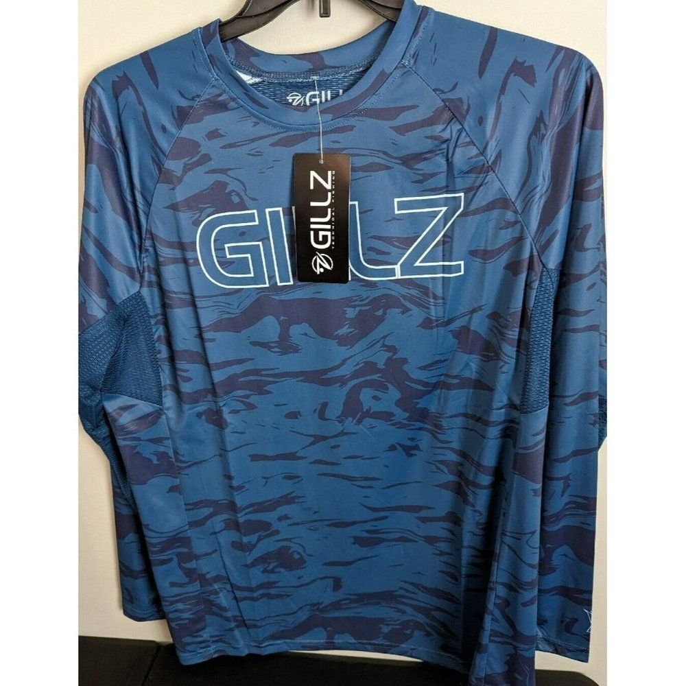 * Gillz Mens LS UV Tournament Series V2 Blue Waterman Print L/S Fishing Shirt L